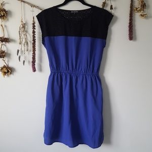 Square cut cinch waist blue dress